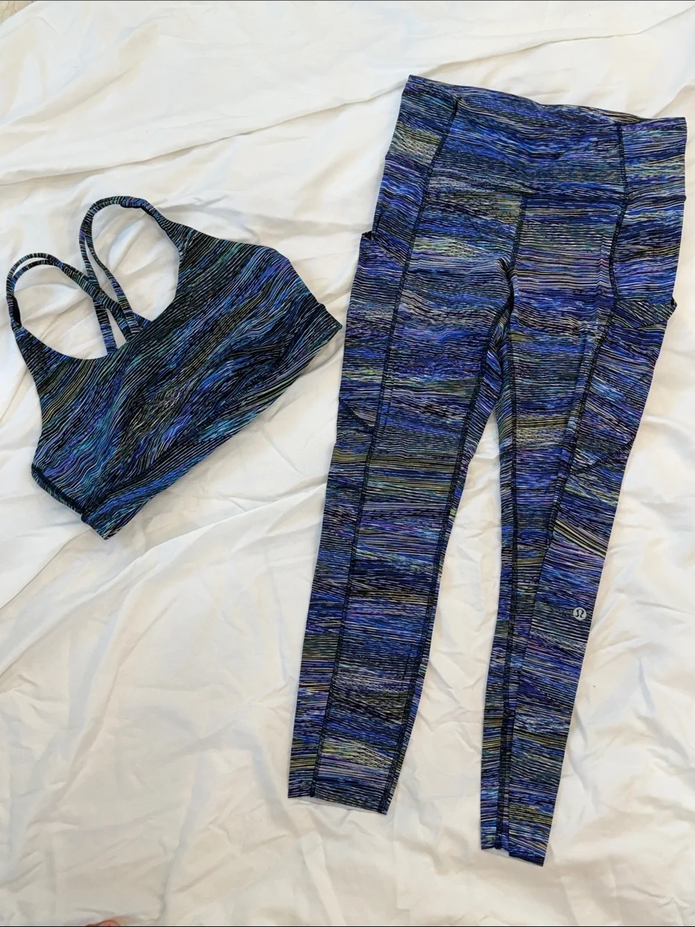 lululemon athletica Blue Multicolor Space-Dye Leggings & Matching Sports Bra